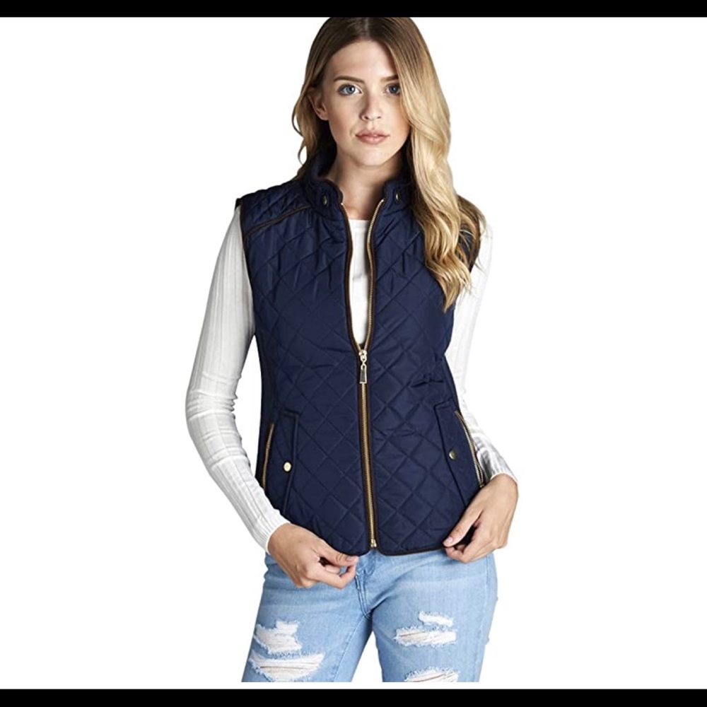 Quilted Padding Vest with Suede Piping Details